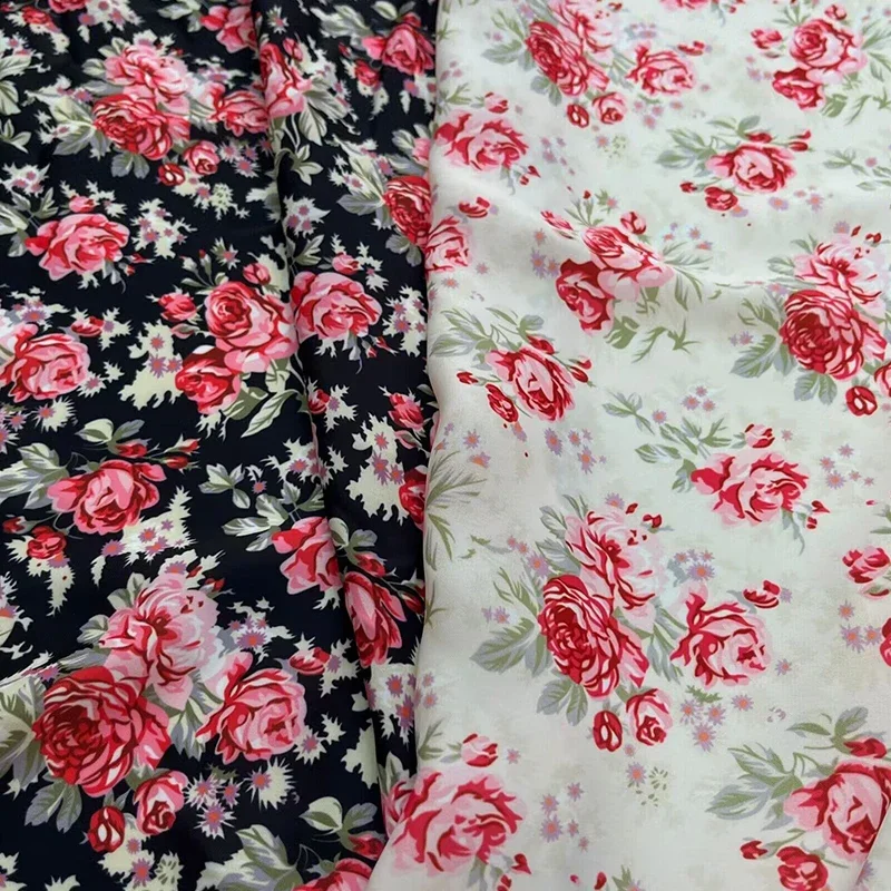 Brand New Tri Color Dot Fragmented Flower Elastic Satin Natural Cotton Women's Clothing Digital Printing Fabric Per Meter