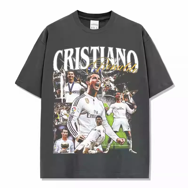 2026 Cristiano Ronaldo  Short Sleeve Football Star Design American Print Heavy Cotton T-Shirt Comfortable and Breathable