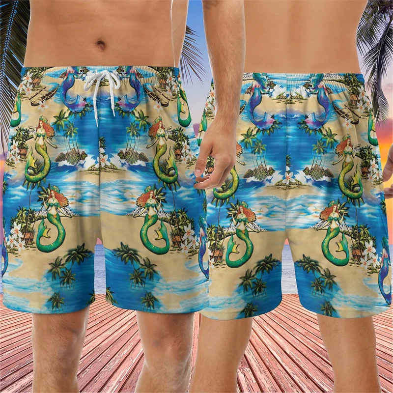 Mermaid Lovers Graphic Short Pants For Men Clothes Hawaiian Sea Maiden Beach Shorts Aloha God Trunks Casual Fashion Boy Trousers