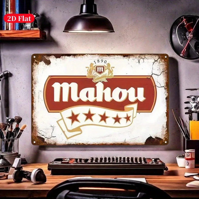 Letrero Metálico de Alta Definición con Logotipo Retro de Cerveza Mahou 1890, Decoración de Pared Vintage para el Hogar, Bar, Pub, Cueva del Hombre, Pintura Plana 2D