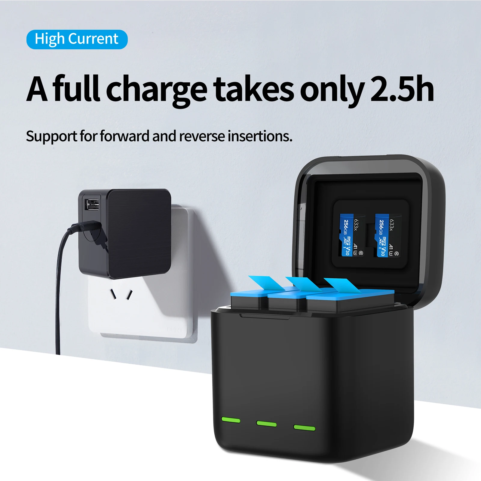for Go Pro Charger 3-Channel Battery Charger Box Battery and Card Storage Box  for 12/11/10/9 Camera Battery