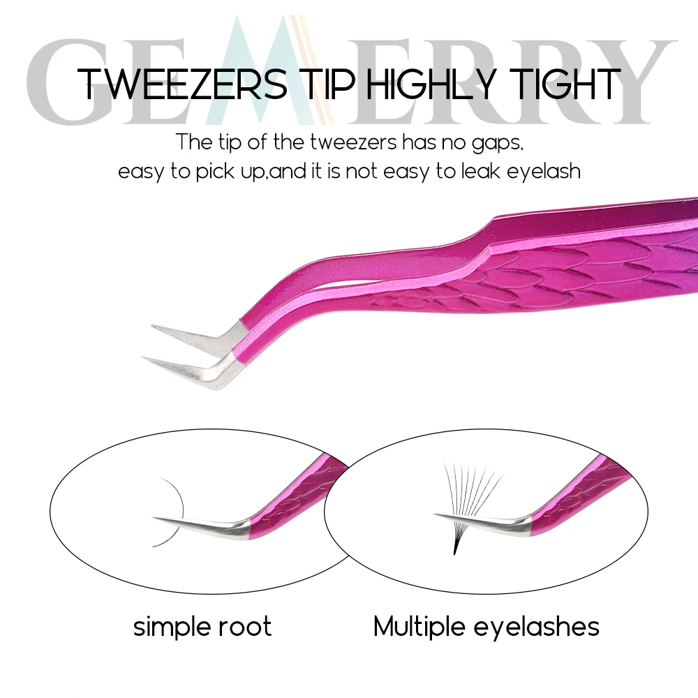 Gemerry Tweezers For Eyelash Extension Colorful Stainless Steel High Precision Lashes Tweezers Individual Volume Makeup Tools