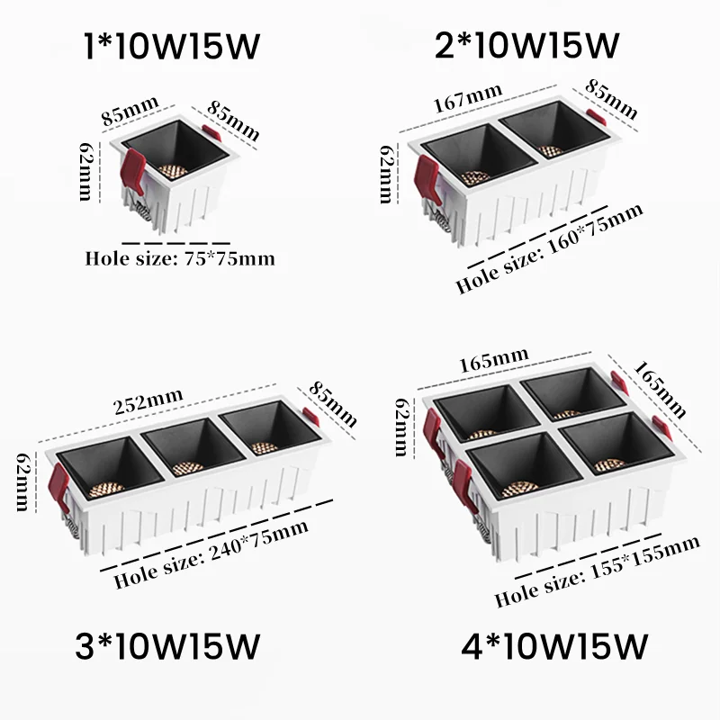Embedded square spotlights LED ceiling downlights grille lights Living room no main light adjustable 10W15W for indoor lighting