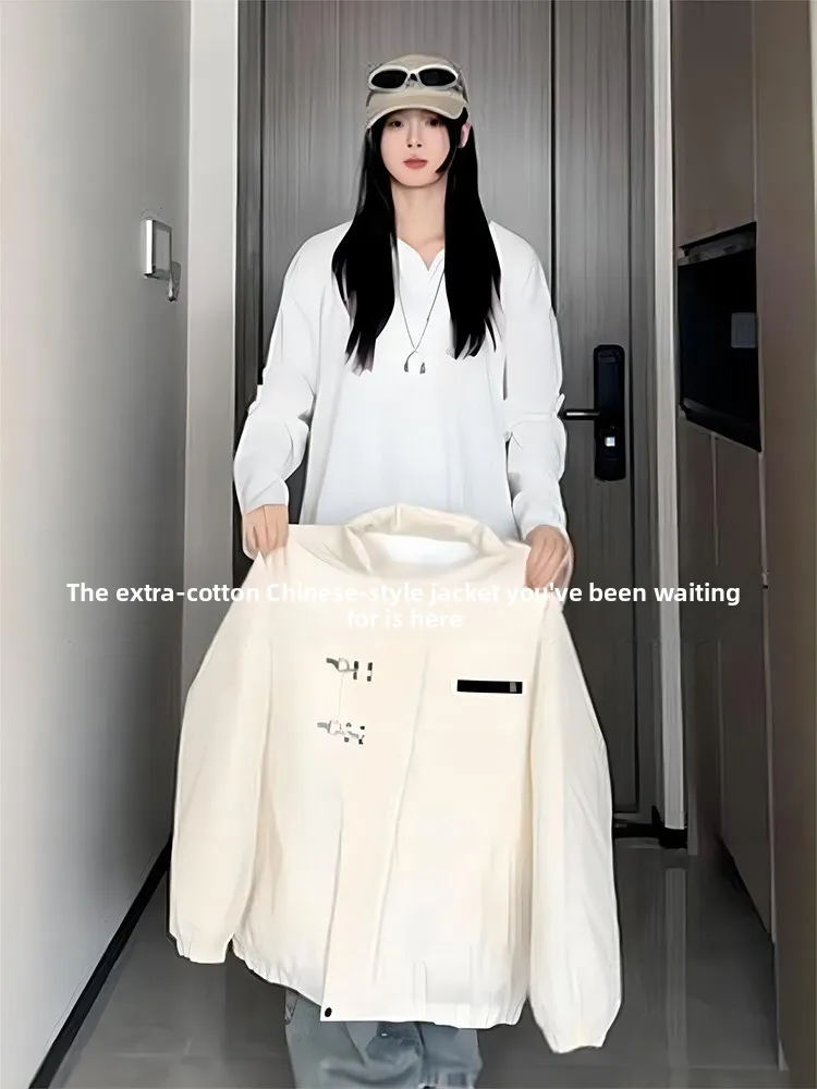 

Новая китайская зимняя хлопковая куртка-бомбер для мужчин, синяя, с воротником-стойкой, для пар, свободного кроя, повседневная, молодежная