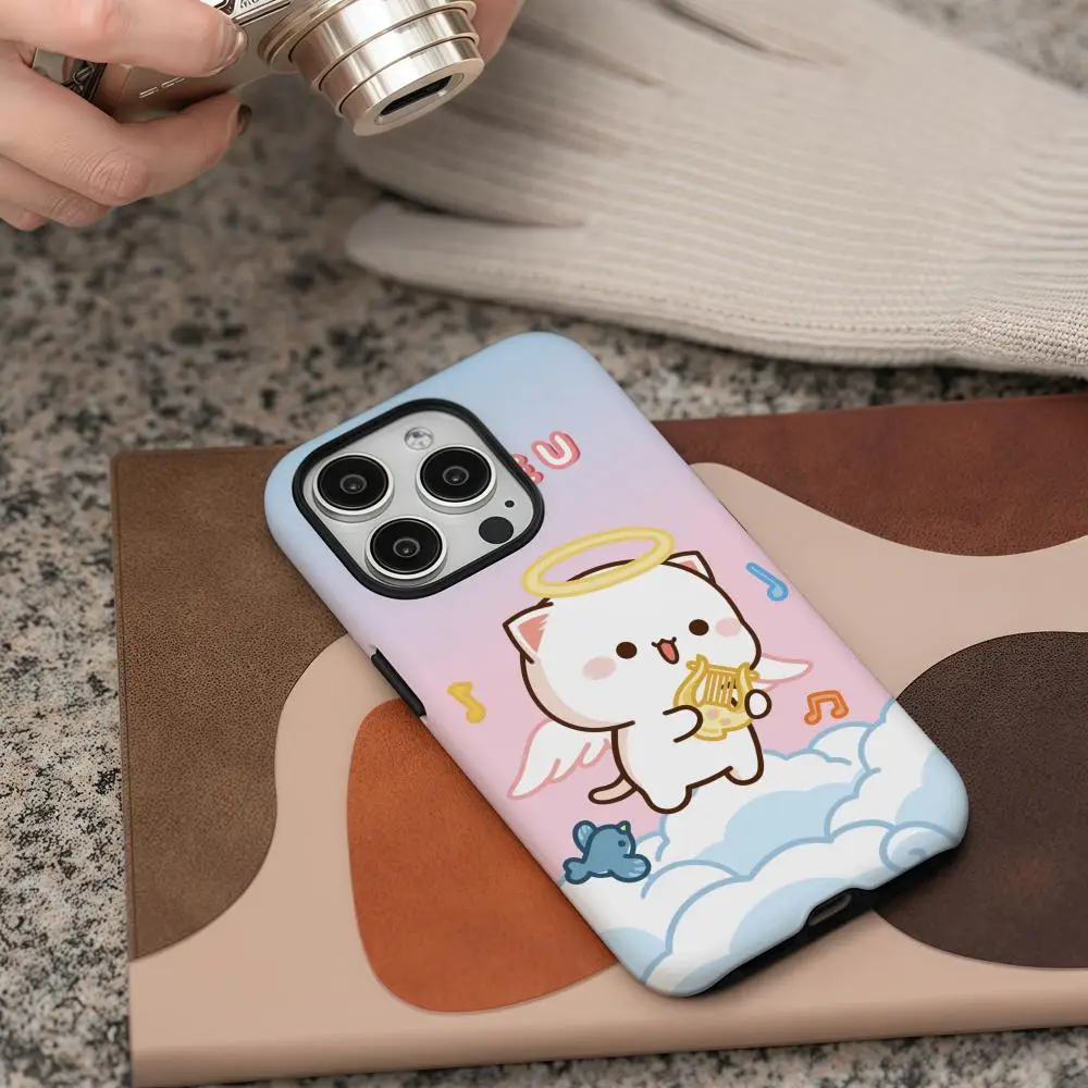 Custodia per telefono Cartoon Peach and Goma per iPhone 16 15 14 13 12 11 Pro Max Plus Guscio rigido con pellicola posteriore liquida a doppio strato HD lucido