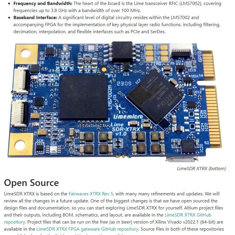 Limesdr xtrx ระบบ SDR ที่มีประสิทธิภาพสูงในรูปแบบ MINI PCIE