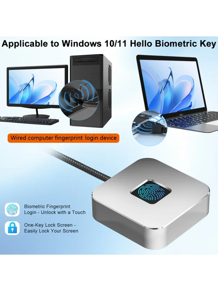 Czytnik linii papilarnych do logowania komputera z kablem przedłużającym USB o długości 1,5 m, czytnik linii papilarnych Windows Hello Touch ID dla systemów Windows 11/10 — zdjęcie produktu 7