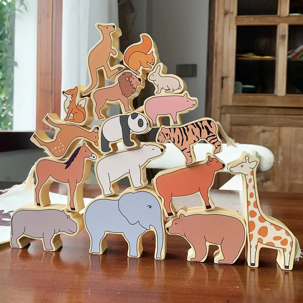 

Montessori Wood Toys Interesting Zoo Balance Blocks Game Toys Stacker Block Toy Creative Animal Balance Building Blocks Kid Game