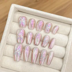Handmade Press on Nails Purple Aurora Butterfly Mirror Fake Nail Tips Women Girl Wearable Short/Mid-length Coffin False Nails