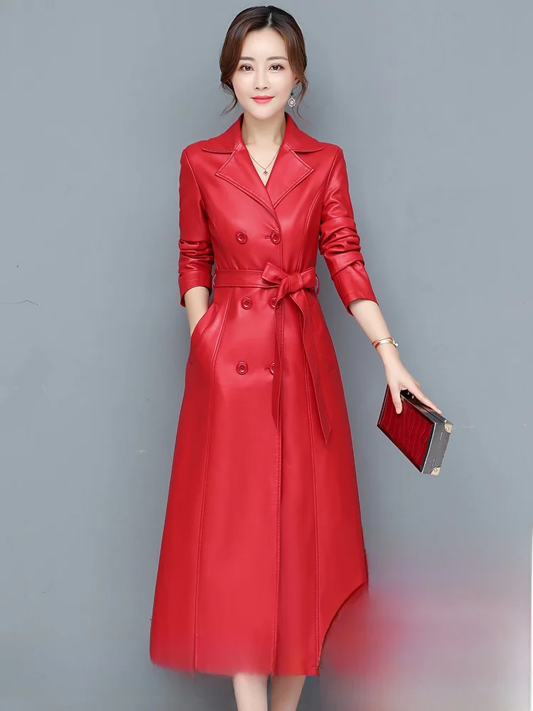   Cappotto in Vera Pelle Ning per Donna, Lunghezza Media, Autunno Inverno 2025, Nuovo Modello Slim Fit in Pelle di Pecora, Lunghezza al Ginocchio