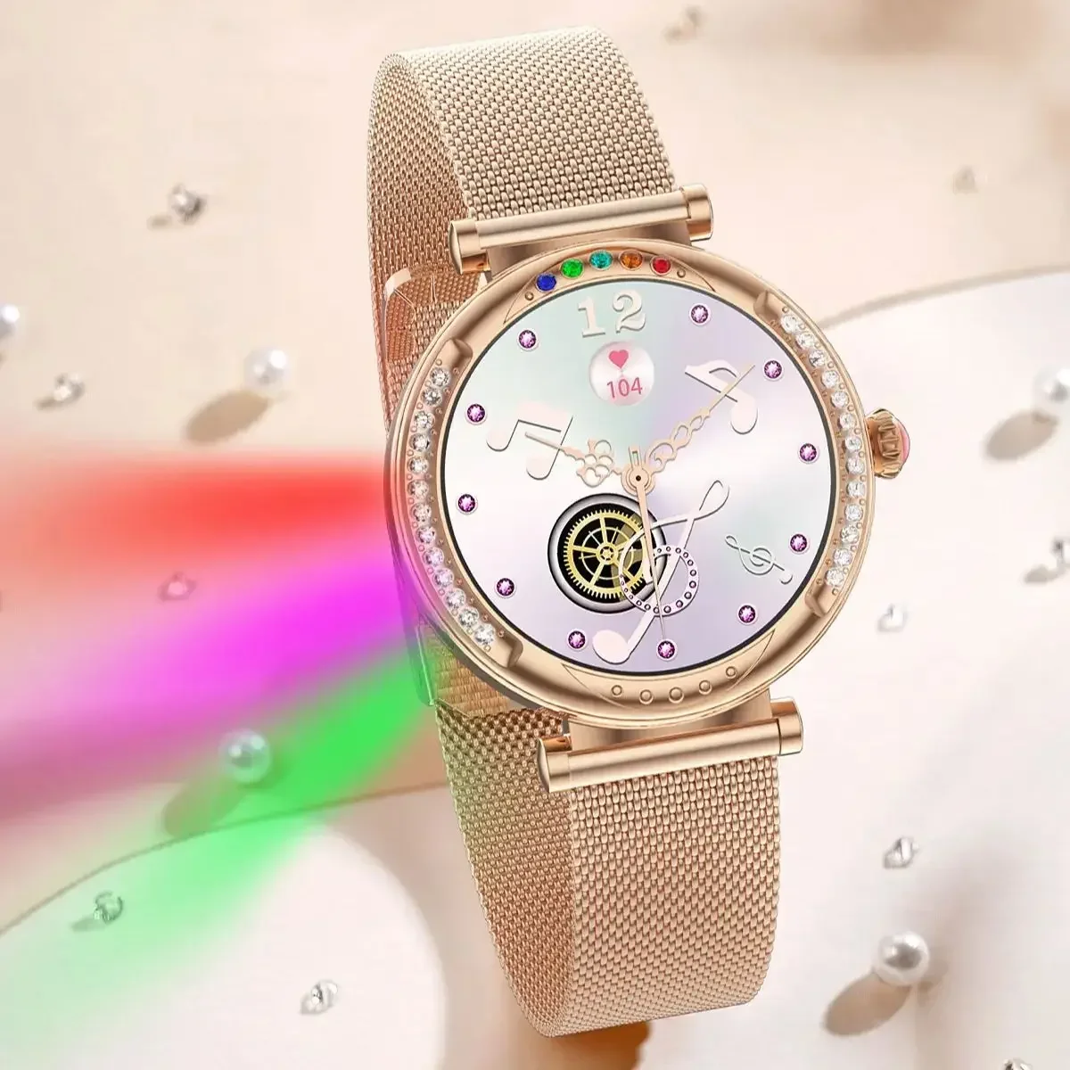 2024Bluetooth Call Smart Watch for Women Health Monitor with Glitter Rhinestones and LED Lighting IP67 Waterproof Sports Fitness