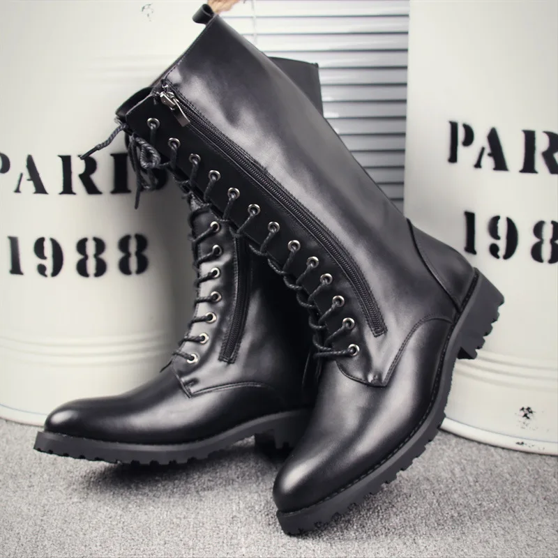 brand designer men's fashion motorcycle boots genuine leather shoes handsome knight boot spring autumn high botas hombre zapatos