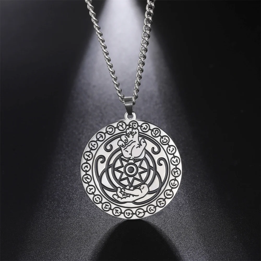 EUEAVAN Pagan Mercury Octogram Round Pendant Necklace Stainless Steel Totem Necklaces Judeo-Christian Wealth Amulet Punk Jewelry