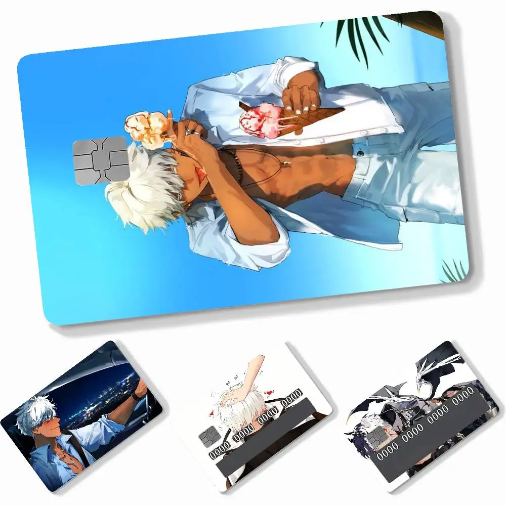 Anime Cartoon O-Obey Me Mammon  4pcs Credit Card Skin Stickers Suitable for Bank Debit Subway Bus Transit Pass Decorative Cover
