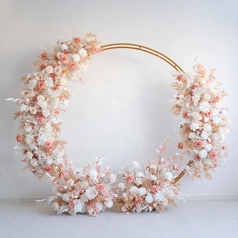 

European champagne ring arch floral set, wedding simulation flower background arrangement