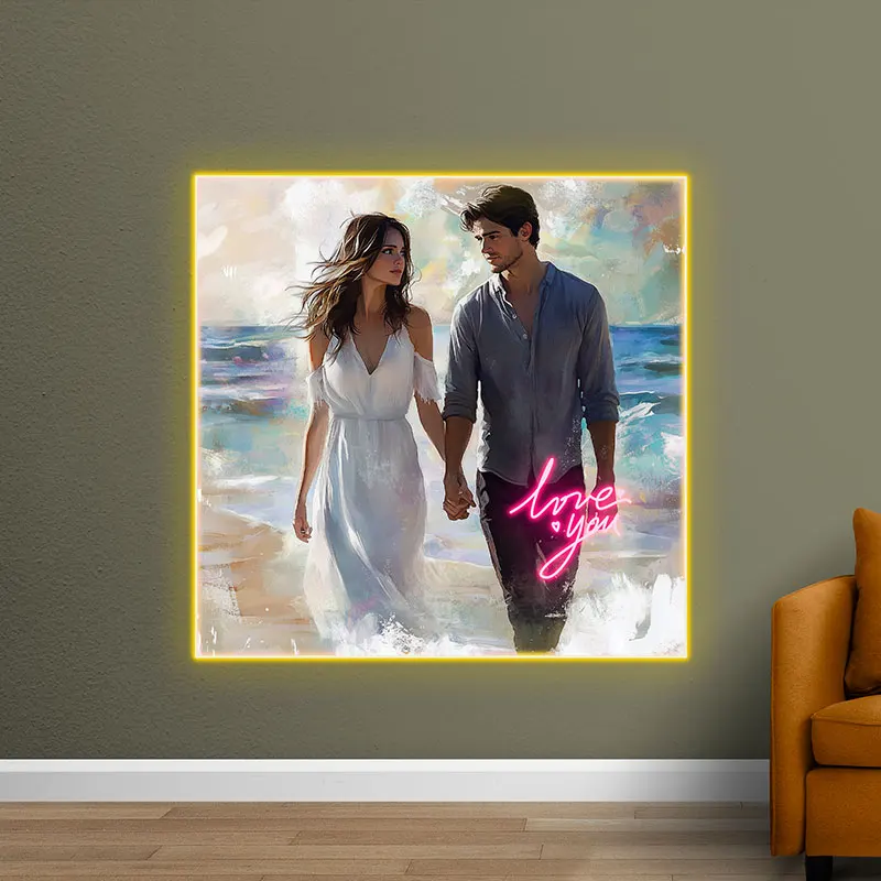 Lovers Walking On The Beach Acrylic Custom Neon Sign, Personalized LED Neon Sign Light, Perfect Gift Neon Light For Home Decor