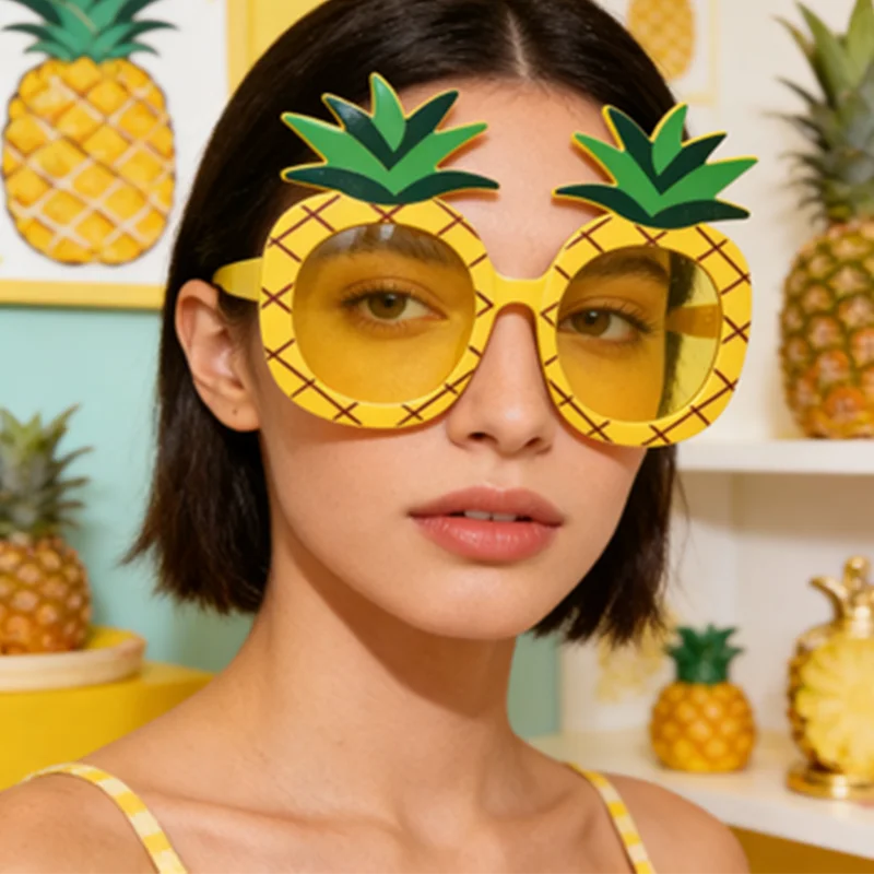 2pcs Funny Tropical Fruit Sunglasses Set, Watermelon Pineapple Shaped Novelty Glasses for Summer Party Favors Photo Booth Props