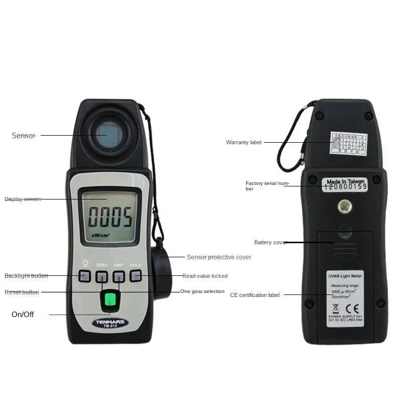 TM-213 Pocket Size UV UVA UVB UVAB Ultra Violet Light Level Meter UV Radiometer