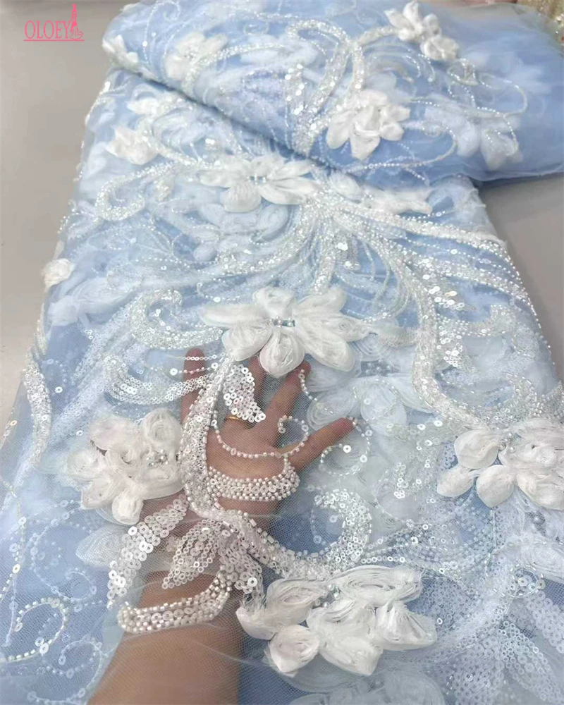 

African Nigerian High-End Luxury Beaded Embroidery Lace Fabric French Sequin Net for Wedding Party Dresses Women Fashion 2025