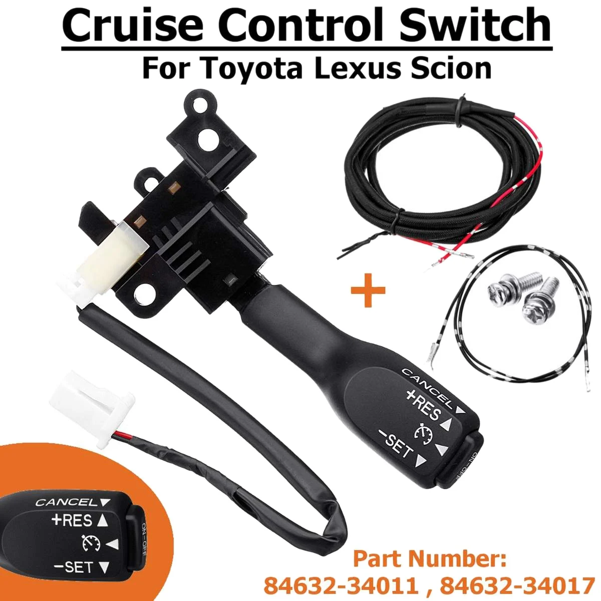 Interruptor de controle de cruzeiro do carro com arnês, Toyota Corolla Camry Prius Land Cruiser RAV4 Hilux, 84632-34011