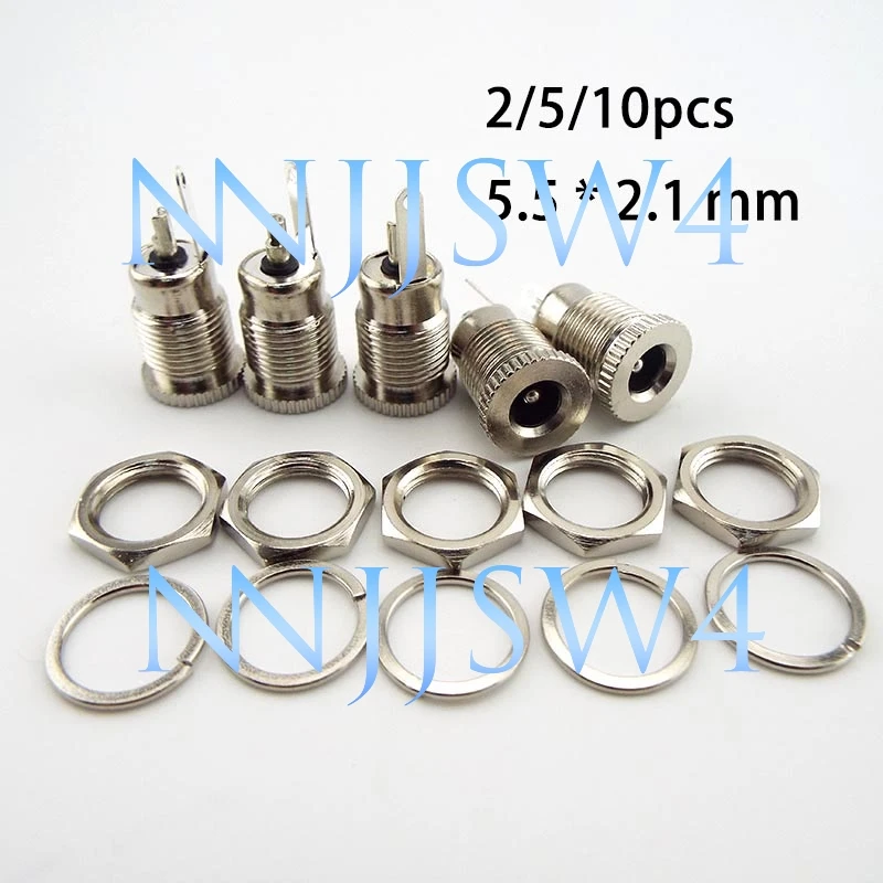 DC DC Power Supply Jack Socket Plug Connector 5.5 * 2.1 mm Female Panel Mount DC-099 Threaded Metal Charging Port 5.5 x 2.1mm D4