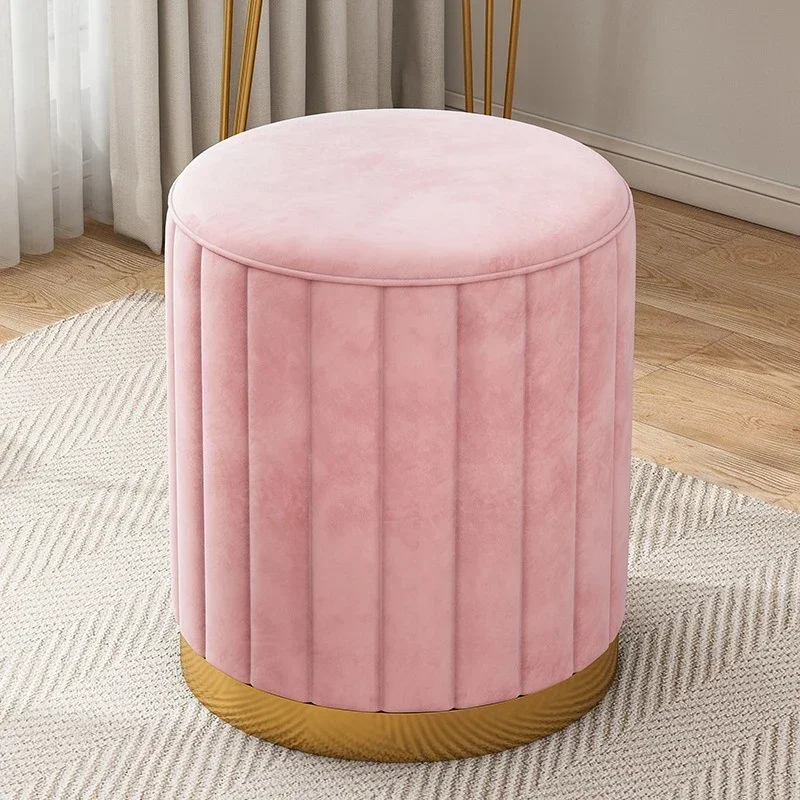 Elegant Bedroom Pouf Ottoman Legs Metal Nordic Wooden Foot Stool Storage Velvet Round Sillas Para Sala De Estar Home Decor