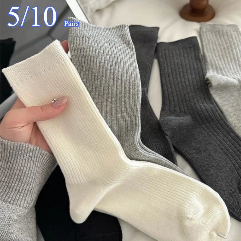 

5/10 Pairs Spring Autumn Men Women Striped Round Neck Socks Breathable Comfortable Four Seasons Sports Leisure Man female Socks