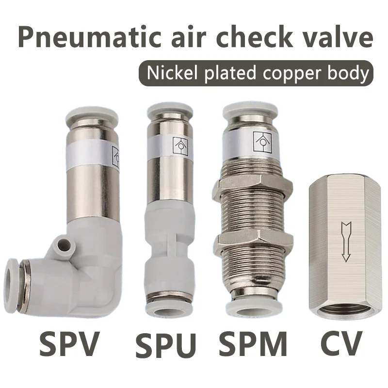 

Pneumatic Check Valve 6mm 8mm 10mm 1/4 3/8 1/2 One Way Non Return Valve Air Single Way Brass Valve Air Pipe Fitting Adapter