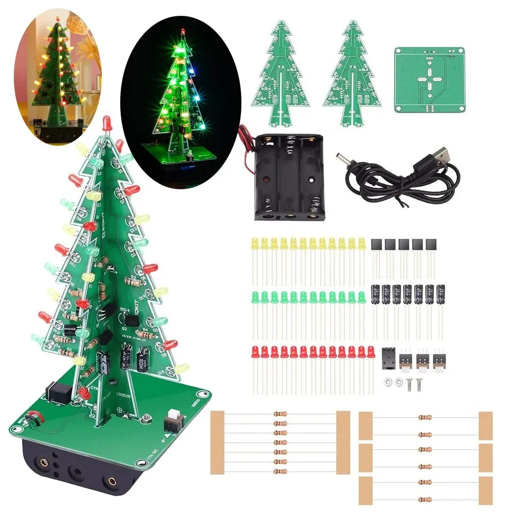 

Three-Dimensional 3D Christmas Tree LED DIY Kit 3/7 Color Flashing LED Circuit Kit Soldering Practice Electronic Fun Suite 3 PCB