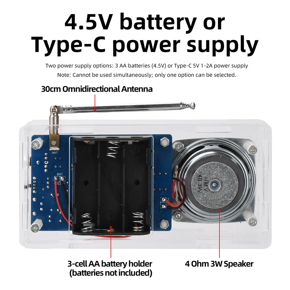 USB-5V 87.5-108MHz FM Radio Kit DIY Parts Manual Soldering Kit Type-C FM Adjustable Radio DIY Module