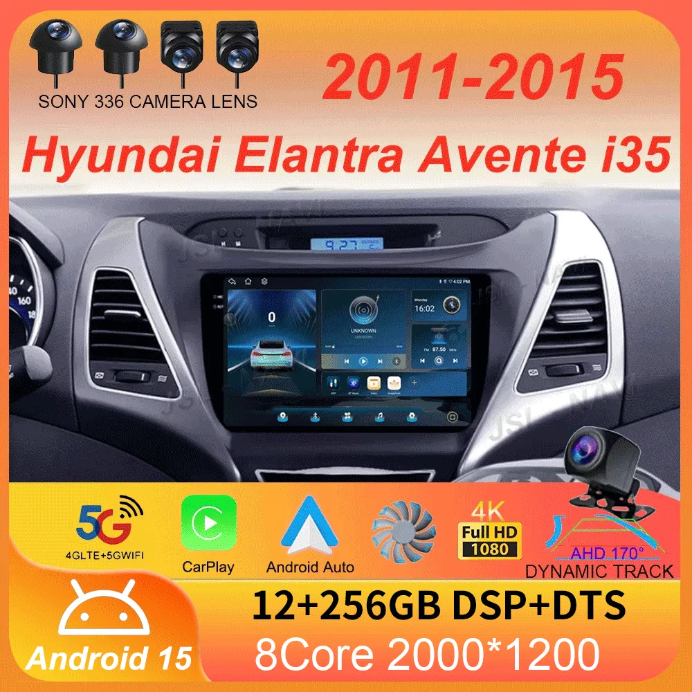 For Hyundai Elantra Avente i35 2011 - 2015 Car Radio Android 15 Carplay Auto GPS Navigation Multimedia Player video Stereo 2 DIN