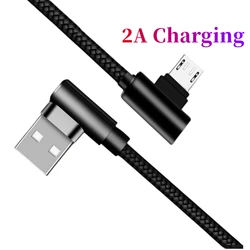 Nylon Micro USB Data Cable 90 Degree Right Angle Elbow Wire USB 2.0 2A Charging Cable for Micro USB Android System Phone Tablet