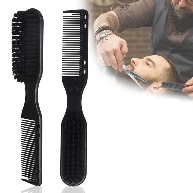 Double-sided Comb Brush Black Small Beard Styling Brush Professional Shave Beard Brush Barber Vintage Carving Cleaning Brush