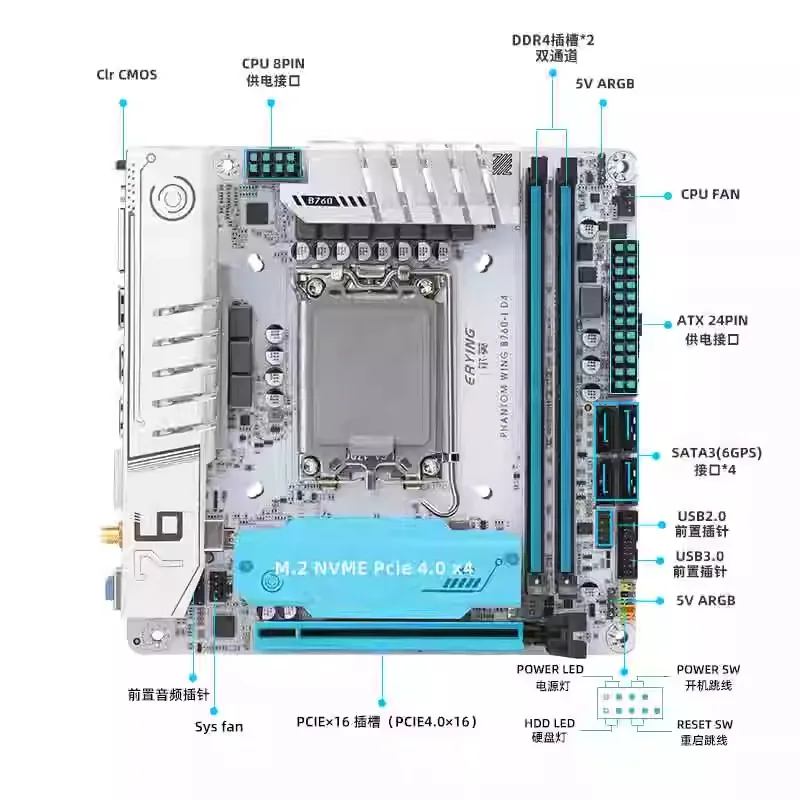 B760i ARGB WIFI DDR5 motherboard mini ITX desktop computer host newly assembled 12/13 generation processor DDR4 LGA1700