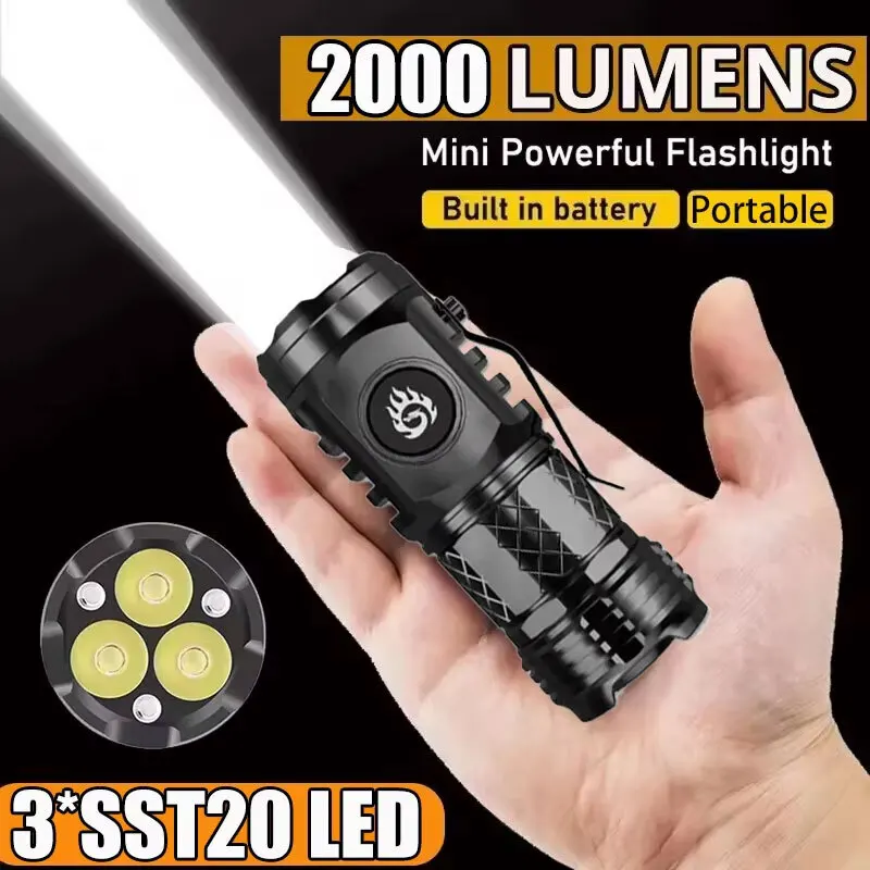 Portable Mini LED Flashlight Powerful 3*Wick Small Pocket Torch Rechargeable Strong Light Lantern Super Bright Cap Clip Lamp
