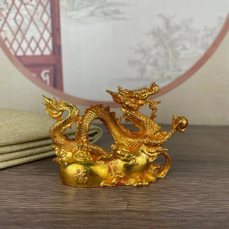 

Antique Miscellaneous Twelve Zodiac Dragon Small Ornaments Alloy Fu Character Dragon Home Table-Top Decoration Craft Gift Gift