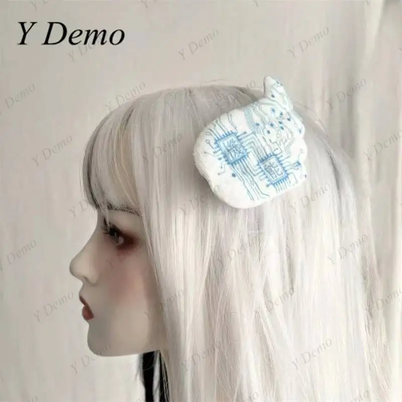 Y Demo Techwear Functional Letters Striped Hairclips Cyber Printing Fuzzy Hair Accessory Pin