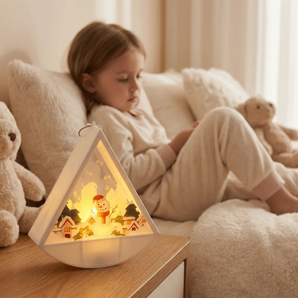 Cute LED Christmas Lamp Plastic Electronic Night Light Small Tabletop Triangular Lantern Party