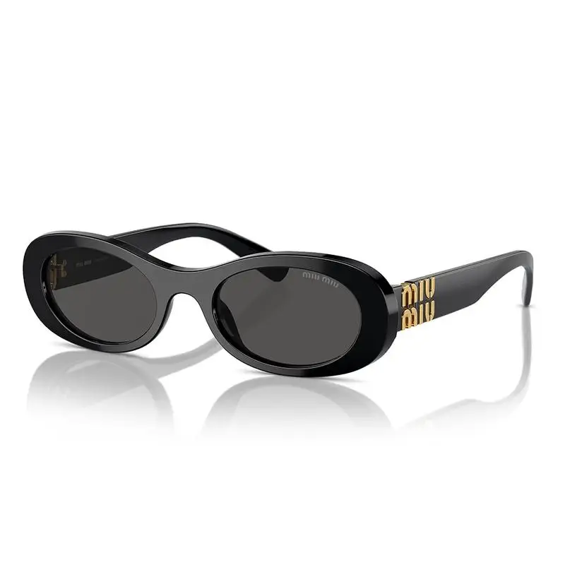 MIU MIU 0MU 06ZS 1AB5S0 Black Acetate Oval Sunglasses Dark Grey Lenses Vertical Logo Hinge Designer Eyewear for Women and Men