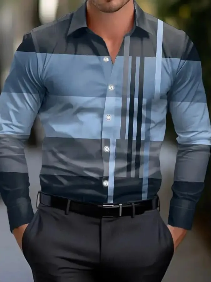 

Men's Regular Lapel Shirt 3D Printed Plaid Simple Design PU Leather Fabric CleanFit Style Nine Sleeve Length Summer Collection