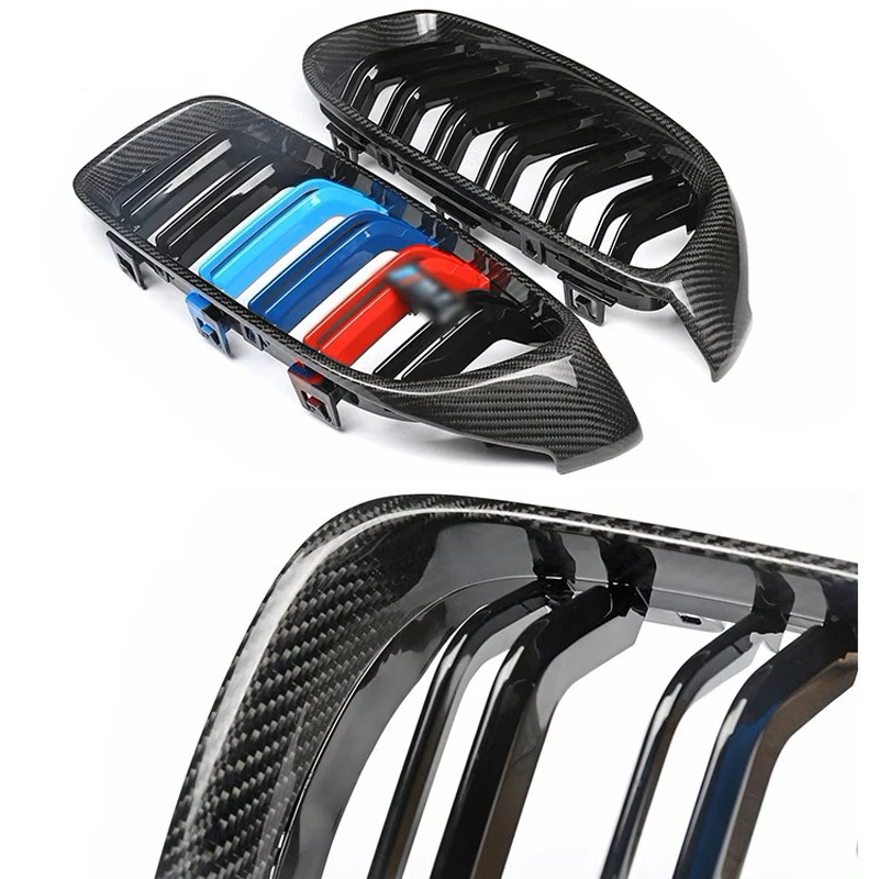 

For F80 M3 F82 F83 M4 Real Carbon Fiber Double Lath Three-colour Grille Nose