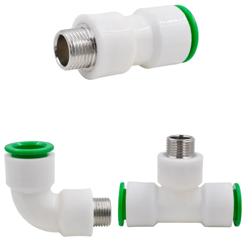 PPR olmayan sıcak eriyik hızlı ekleme hareketli bağlayıcı doğrudan iç ve dış iplik dirsek doğrudan ekleme su borusu bağlantı parçaları