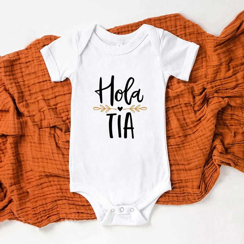 Hola Tio Tia Pregnancy Announcement Baby Bodysuit Jumpsuit Infant Clothing Casual Overalls Pregnancy Gift for New Aunt Uncle