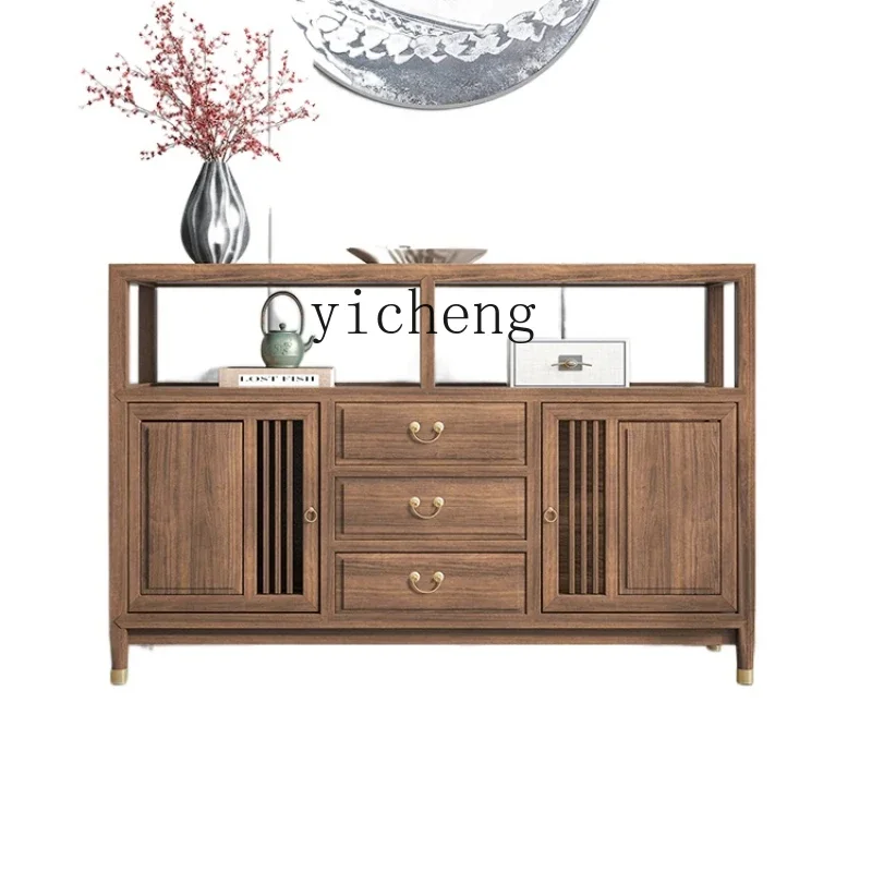 

New Chinese Style Cabinet Locker Tea Room Light Luxury Side Entrance Solid Wood Walnut Color