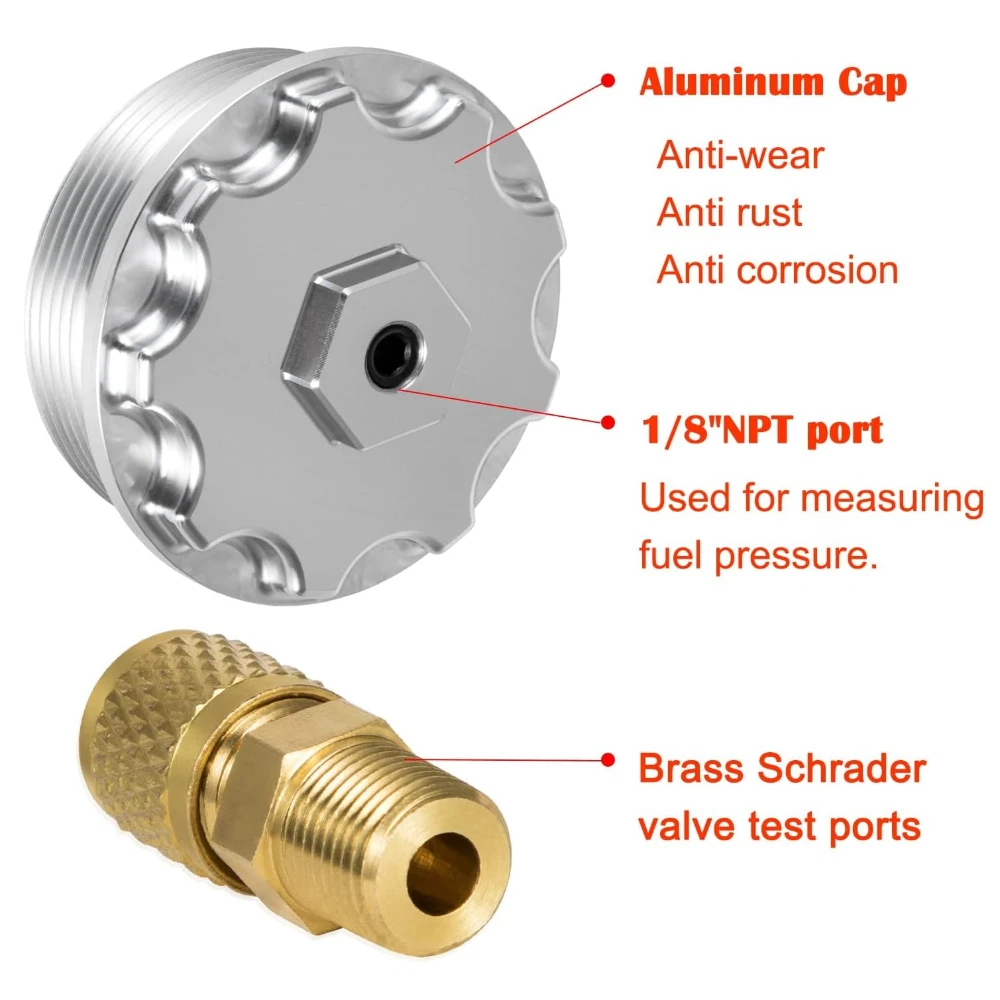 연료 압력 포트가 있는 연료 필터 캡, 2003-2007 포드 파워스트로크 디젤, 6.0L, F250,F350,F450,F550,F650,F750 용 알루미늄