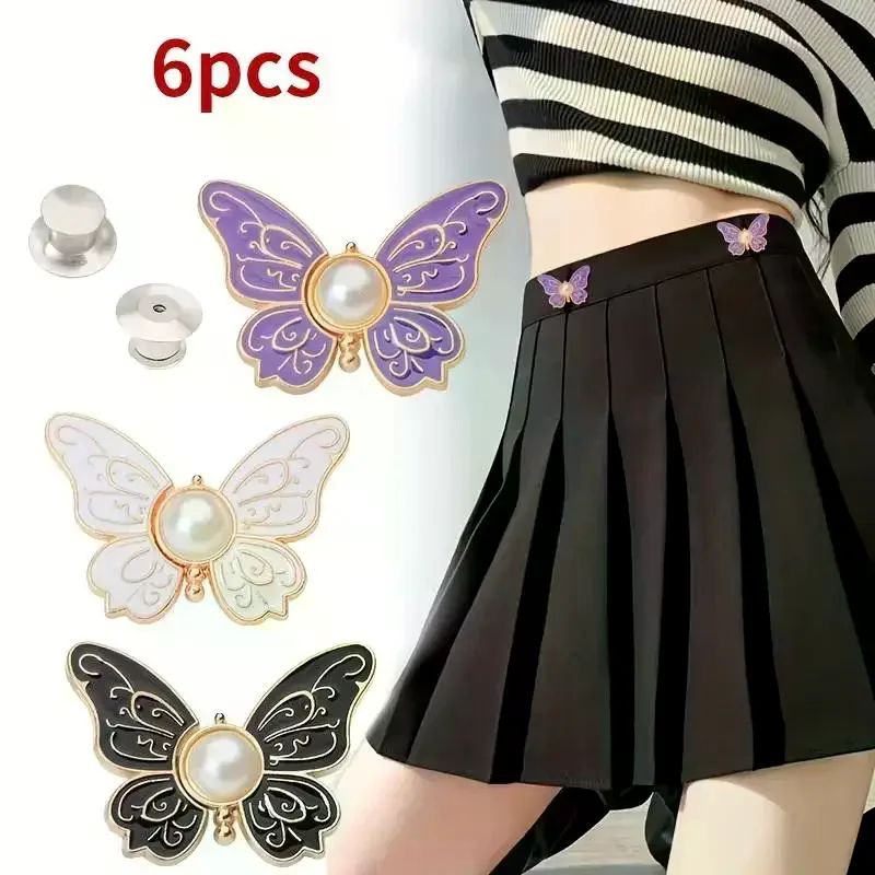 Pack Of 6, Three Colors, Butterfly-shaped Waist-cinching Buttons, Detachable, No-nail-seam Button Alteration For Jeans Waists.