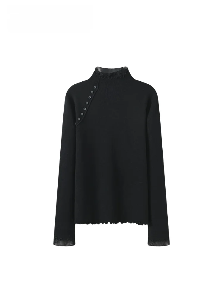 

Свободный женский свитер с длинными рукавами, высоким воротником и кружевными вставками, новинка ранней весны, большие размеры, корейский стиль, полиэстер