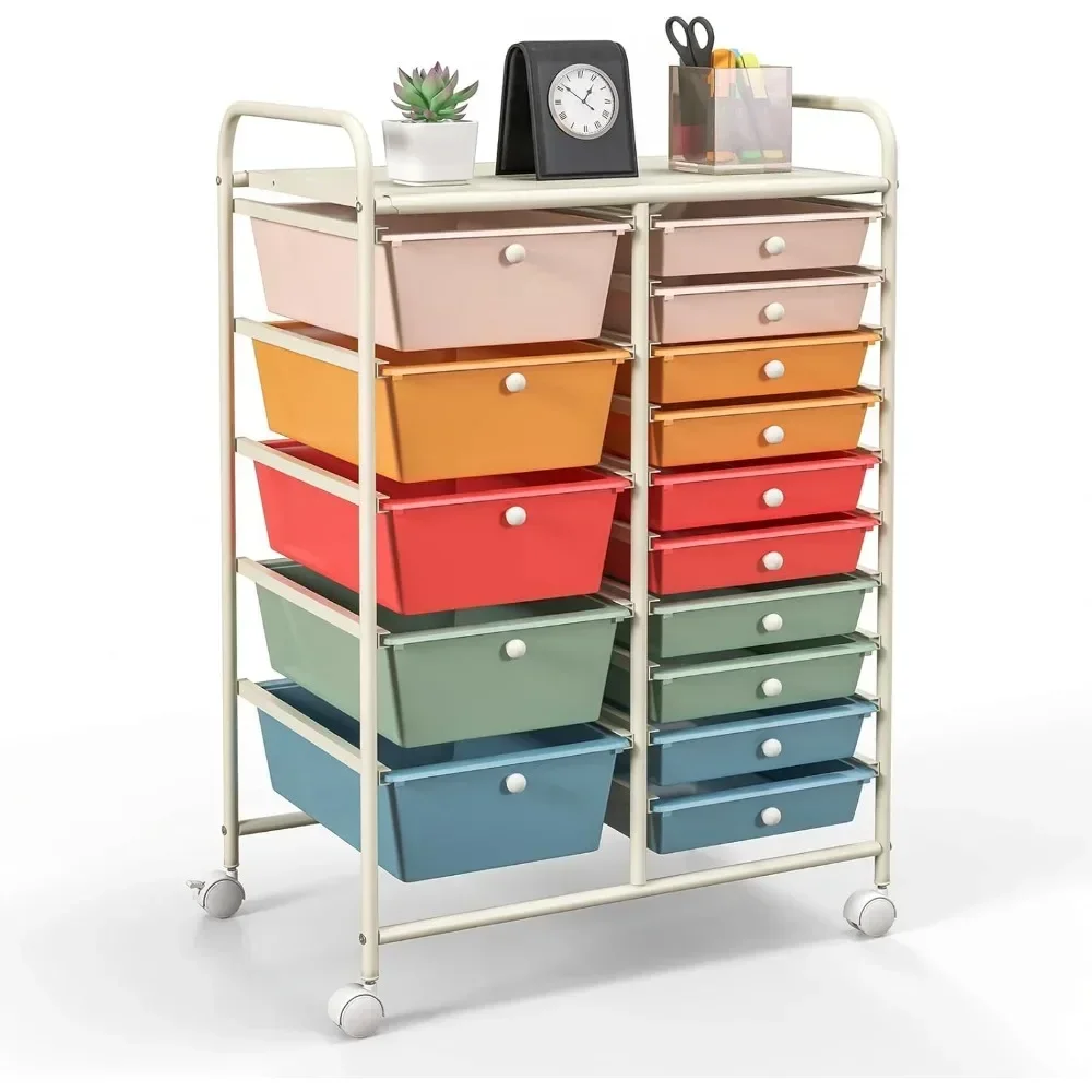 

15-Drawer Rolling Storage Cart, Multipurpose Movable Organizer Cart, Utility Cart for Home, Office, School, Macaron Color