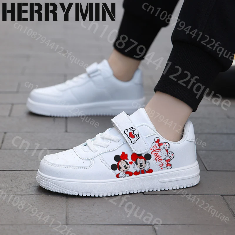 Nowe popularne buty z nadrukiem Myszki Miki i Minnie, białe, z motywem kreskówkowym, urocze buty dla rodziców i dzieci, chłopięce i dziewczęce buty codzienne.