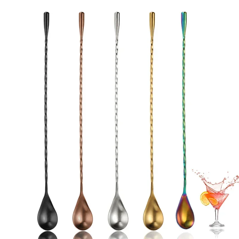 40pcs 304 Stainless Steel Screw Thread Drop Bar Spoon Juice Mixing Bar Cocktail Mixer